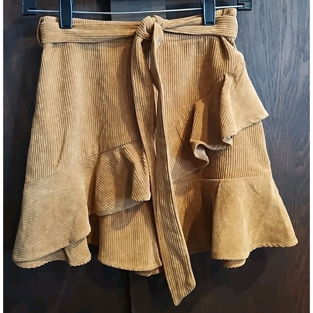 Corduroy tiered layered Fall belted Western Size small Short Skirt Tan Brown